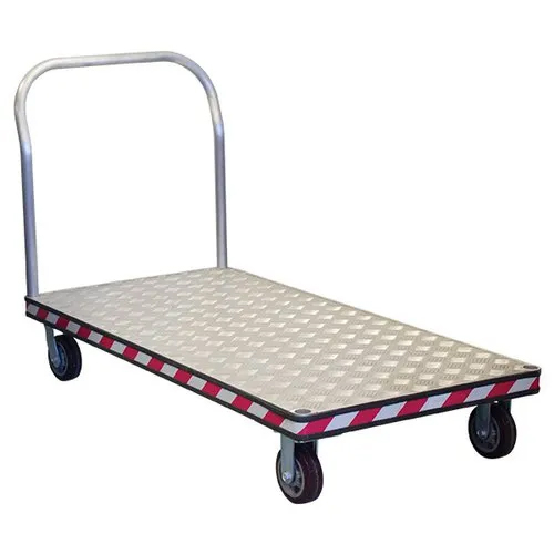 Aluminium Platform Trolley - Aluminium & Mild Steel, 1000KG Load Capacity, Powder Coated Silver Finish, Smooth 360-Degree Wheels, Industrial & Commercial Use