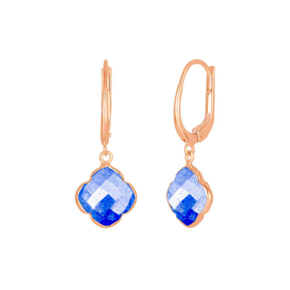 Lapis Lazuli Gemstone Hoop Earrings - 12mm Clover Shape Gold Vermeil Over Sterling Silver Crafted With Versatile Style Options