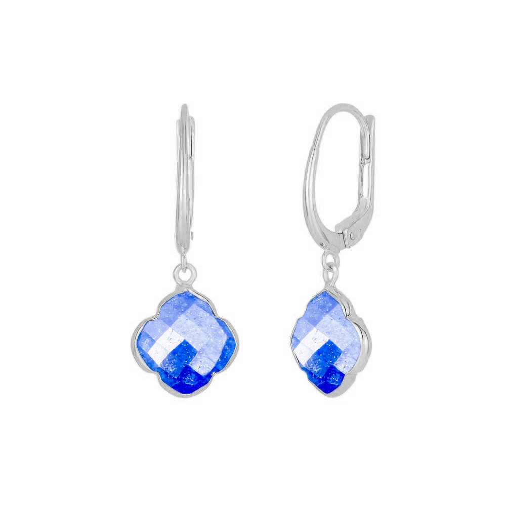 Lapis Lazuli Gemstone Hoop Earrings - 12mm Clover Shape Gold Vermeil Over Sterling Silver Crafted With Versatile Style Options