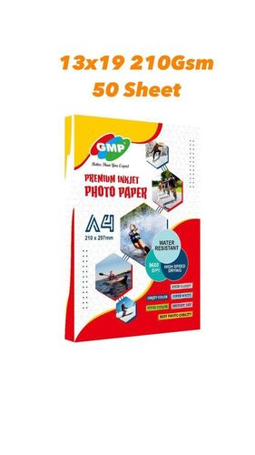 GMP 13x19 Inkjet Photo Glossy Paper 210gsm (50 Sheets) - A3++ Size, High Glossy, Water Resistant, High Brightness, Instant Dry, Super White