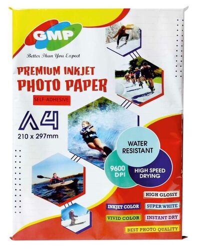 GMP 130gsm A4 Self-Adhesive Inkjet Photo Glossy Sticker (50 Sheets) - Coated Glossy Paper, Perfect for High-Resolution Photo Printing, Water-Resistant