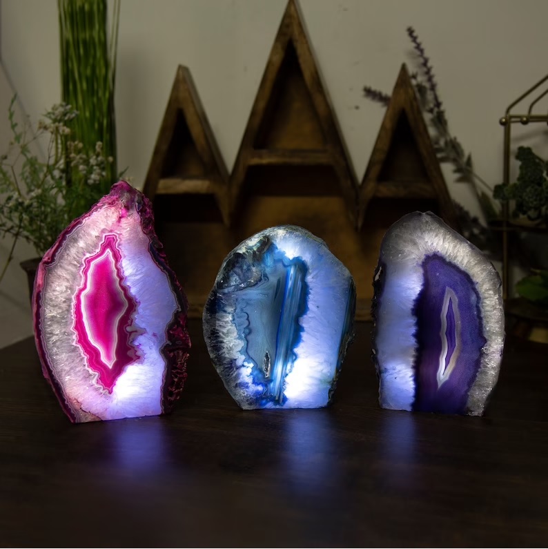 Blue Agate Geode Lamp Base Light