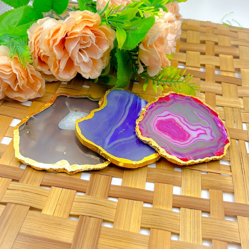 Agate Gold Plated Coaster Slice