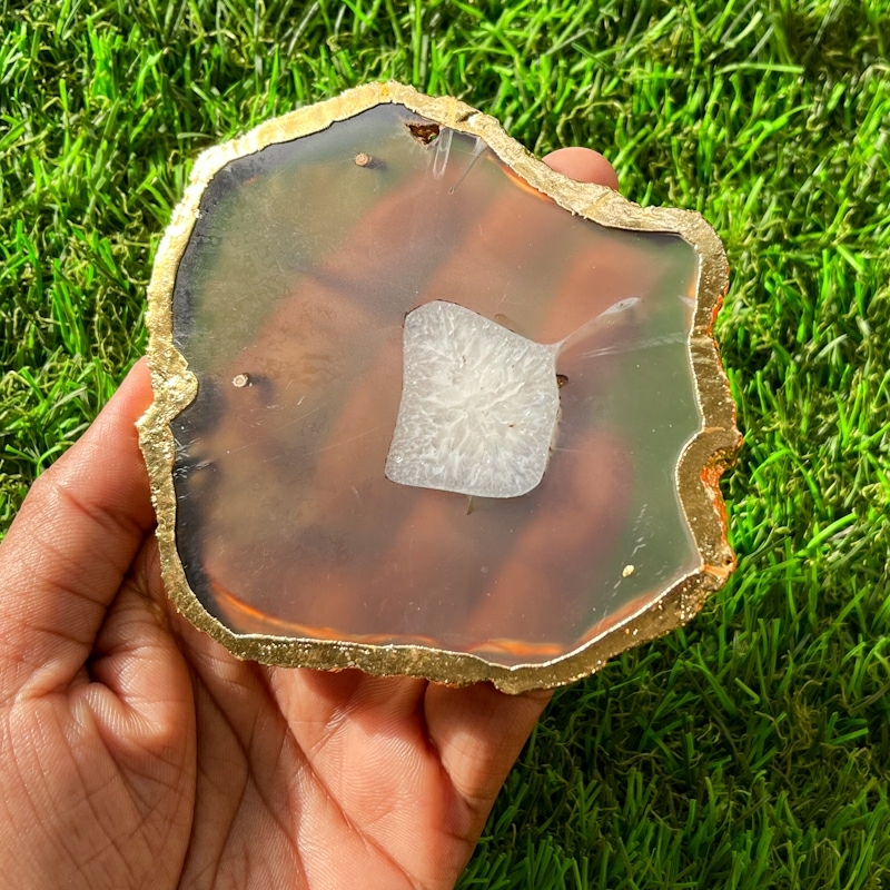 Agate Gold Plated Coaster Slice
