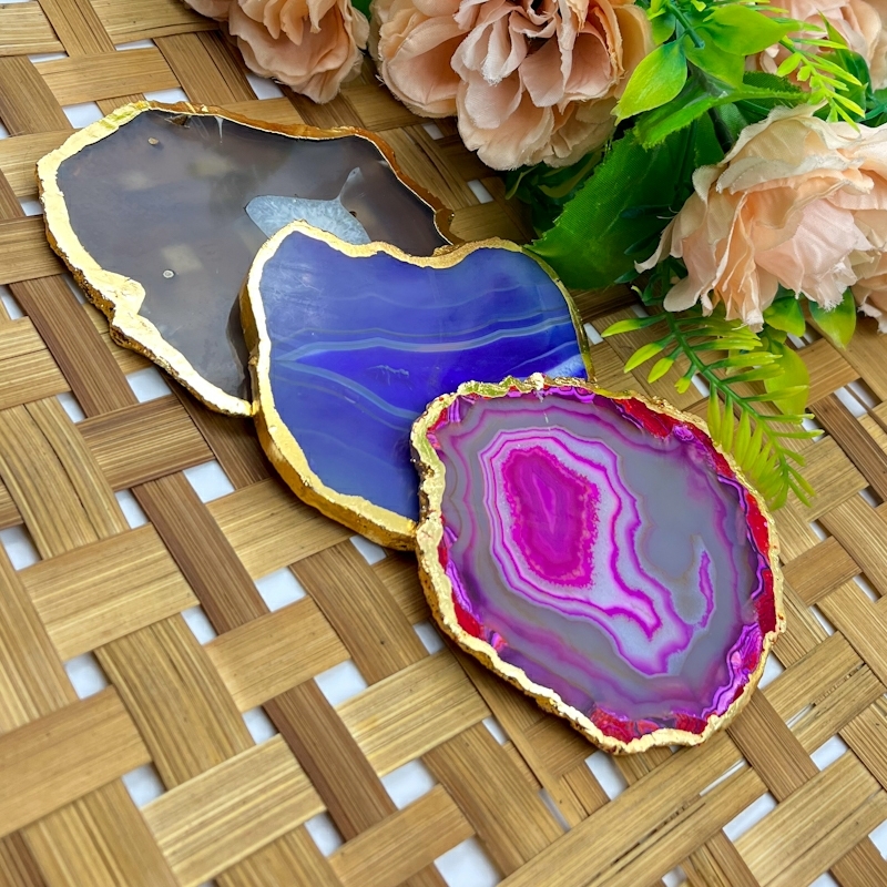 Agate Gold Plated Coaster Slice