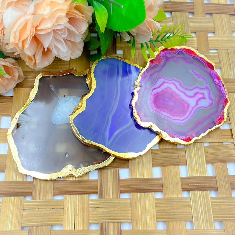 Agate Gold Plated Coaster Slice