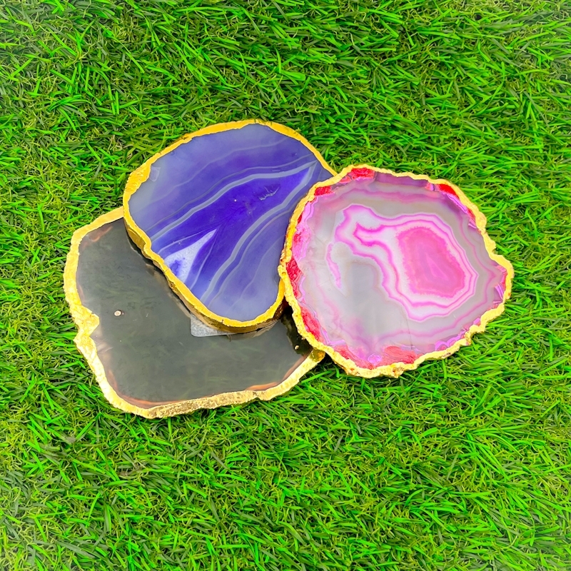 Agate Gold Plated Coaster Slice