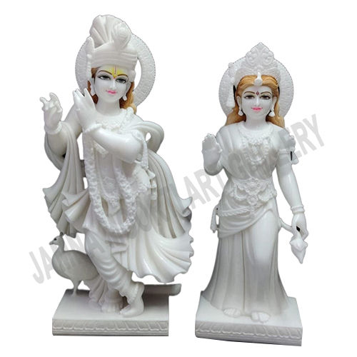 Religious White Marble Radha Krishna Statue