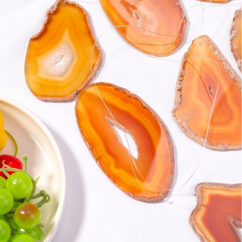 Agate Wind Chimes - Orange Polished Gemstone Slices 3 To 3.5 Inch | Handmade, Durable, Uv Resistant, Easy To Clean
