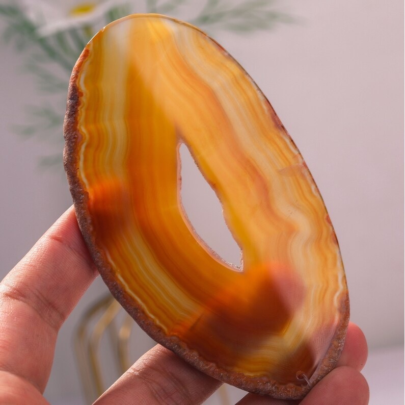 Agate Wind Chimes - Orange Polished Gemstone Slices 3 To 3.5 Inch | Handmade, Durable, Uv Resistant, Easy To Clean