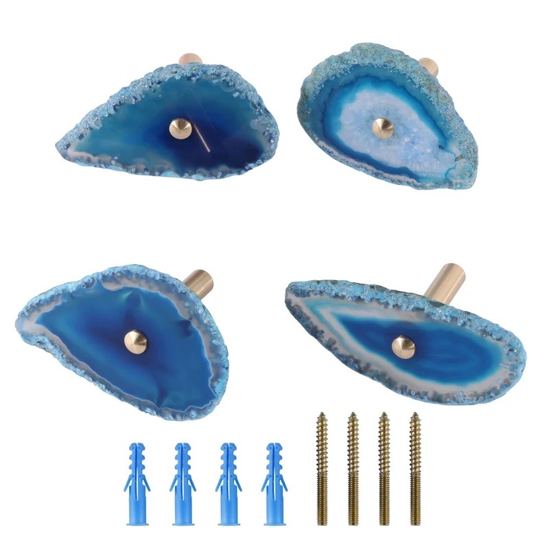 Agate Gemstone Wall Hooks - 3 To 3.5 Inch, Multi-color Natural Polished Druzzy For Home Decoration, Handmade & Durable
