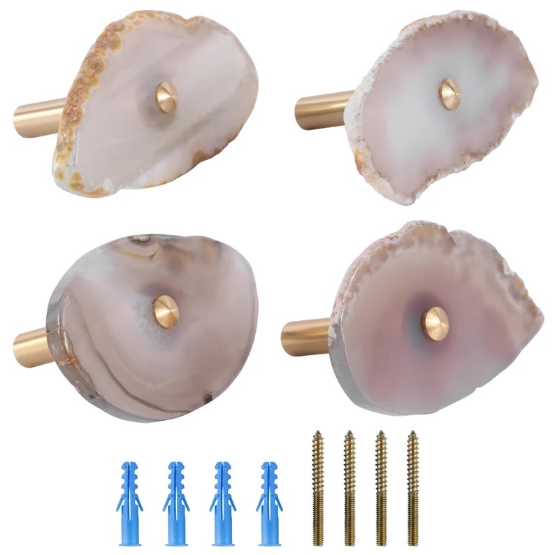 Agate Gemstone Wall Hooks - 3 To 3.5 Inch, Multi-color Natural Polished Druzzy For Home Decoration, Handmade & Durable