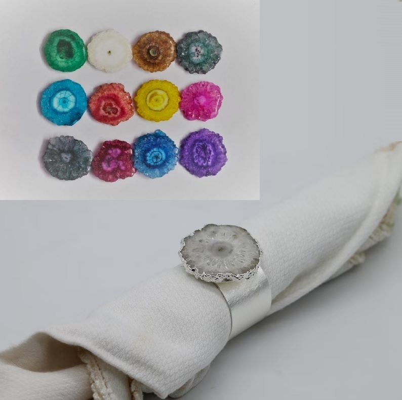 Agate Solar Quartz Napkin Ring - Color: Silver
