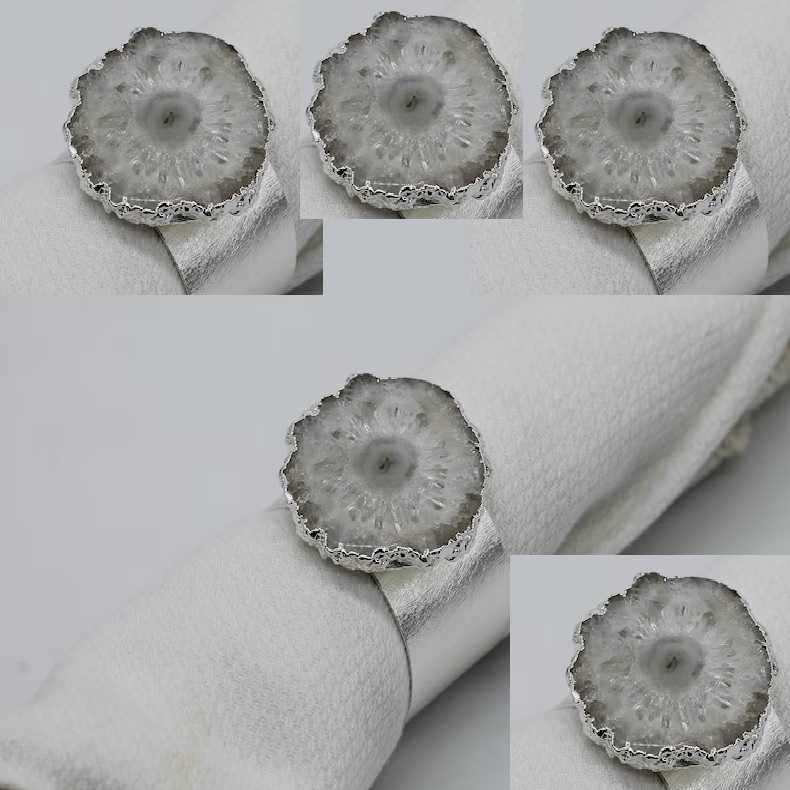 Agate Solar Quartz Napkin Ring - Color: Silver