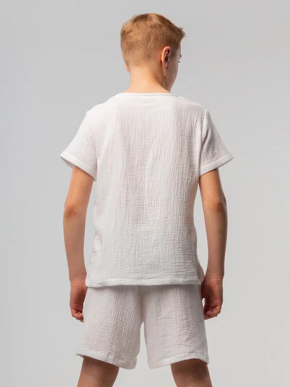 Costume 46-74 - 100% Cotton, Loose Style Shorts With Elastic Waistline And Pockets, Loose Fit T-shirt With Buttons And Short Sleeves