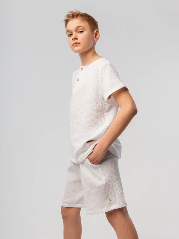 Costume 46-74 - 100% Cotton, Loose Style Shorts With Elastic Waistline And Pockets, Loose Fit T-shirt With Buttons And Short Sleeves