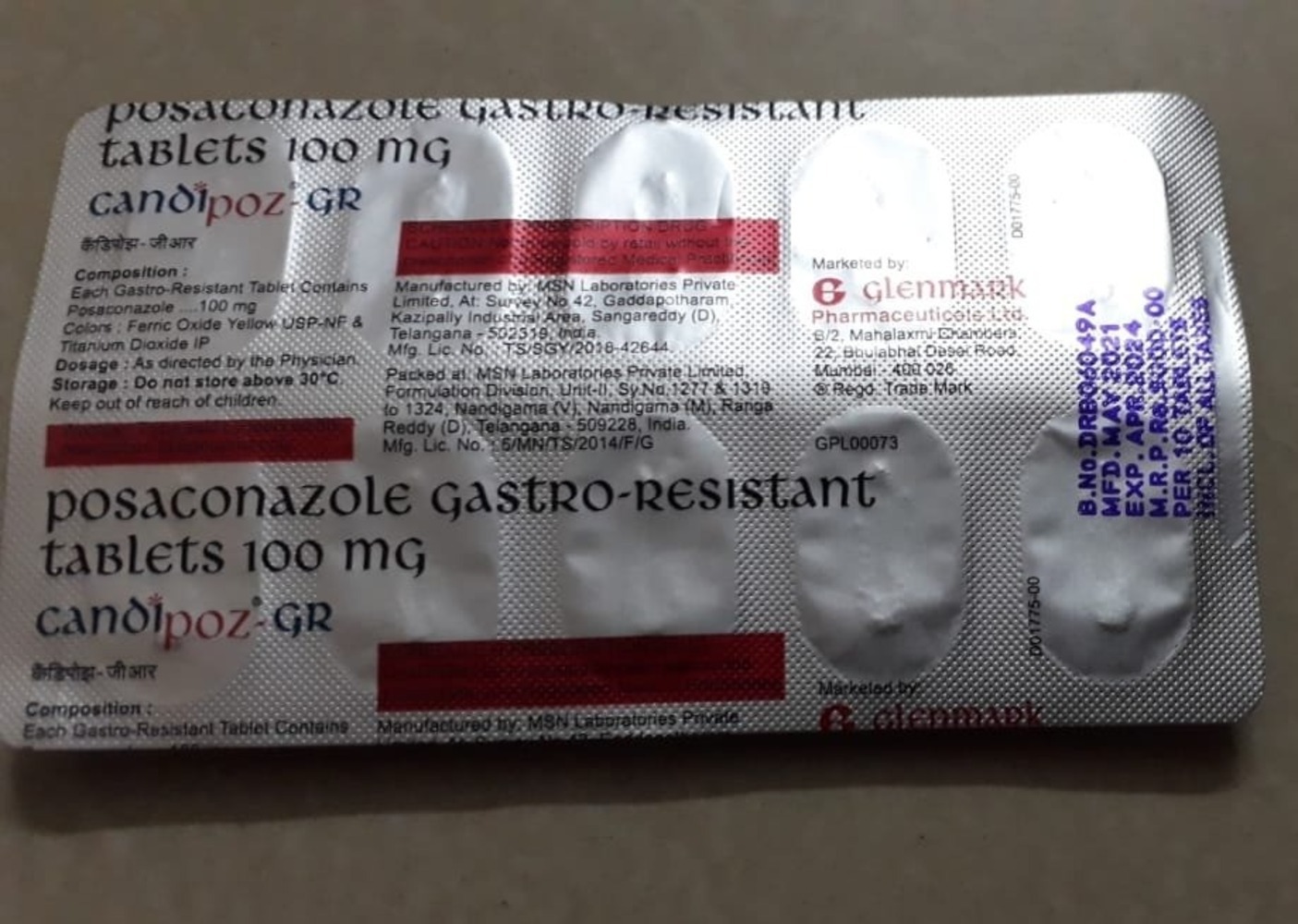 Candipoz-gr Tablet - Antifungal Medication With Posaconazole | Suitable For All, Warning: Keep Out Of Reach Of Children And Pets, Dosage As Directed By Physician