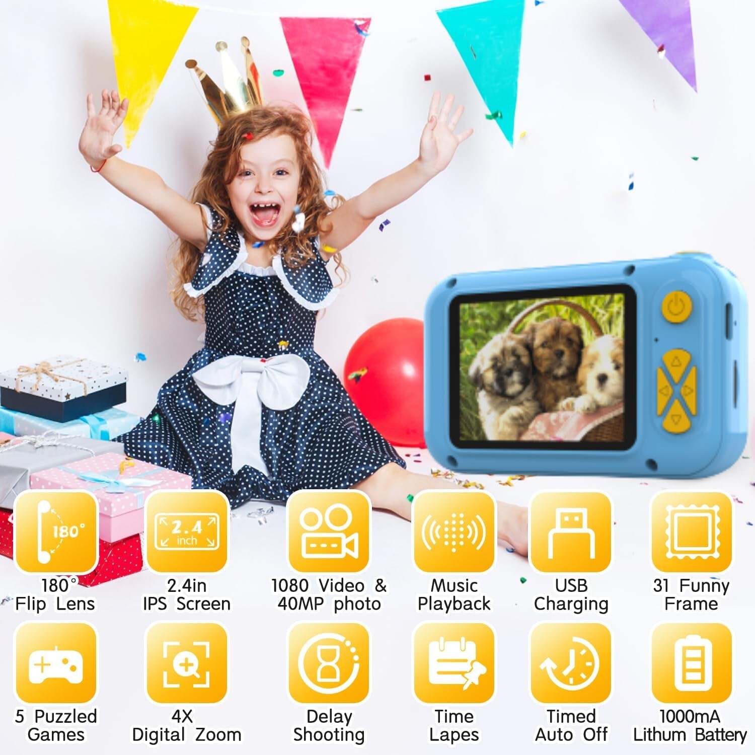 Upgraded Real 1080p Kids Camera With Flip Up Lens For Selfie Video 2.4 In Screen Camera Toy