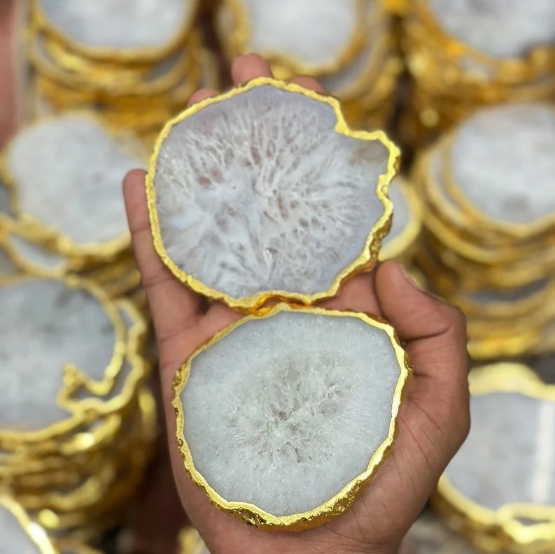 Agate Gemstone Coasters - Handmade White Polished 3 To 3.5 Inch | Durable, Uv Resistant, Easy To Clean, Multi-color Decorative Healing Decor