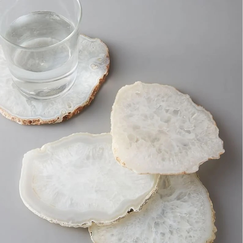 Agate Gemstone Coasters - Handmade White Polished 3 To 3.5 Inch | Durable, Uv Resistant, Easy To Clean, Multi-color Decorative Healing Decor
