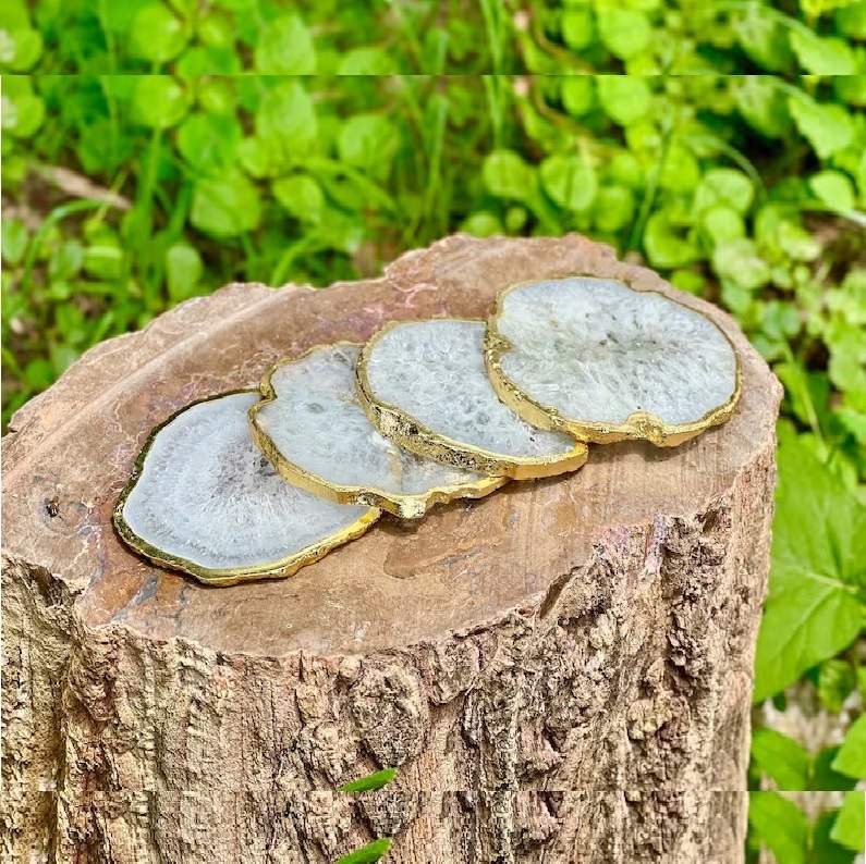 Agate Gemstone Coasters - Handmade White Polished 3 To 3.5 Inch | Durable, Uv Resistant, Easy To Clean, Multi-color Decorative Healing Decor