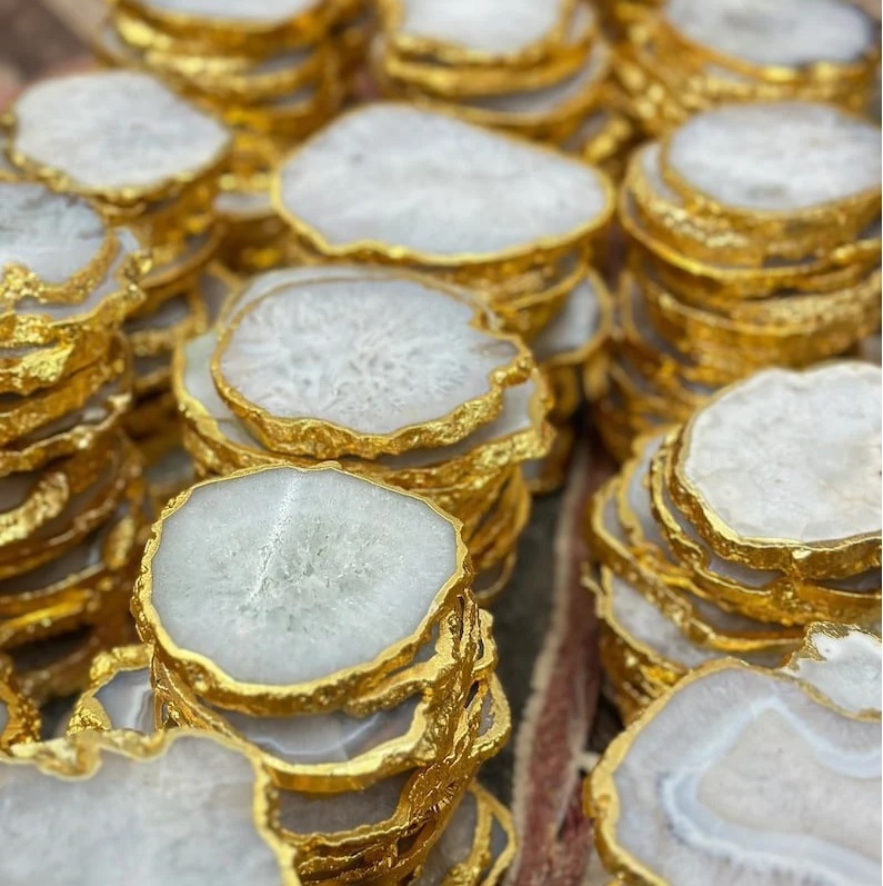Agate Gemstone Coasters - Handmade White Polished 3 To 3.5 Inch | Durable, Uv Resistant, Easy To Clean, Multi-color Decorative Healing Decor