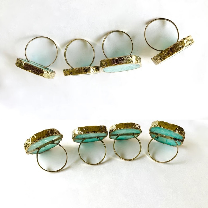 Aqua Agate Slices Napkin Rings - Color: Green
