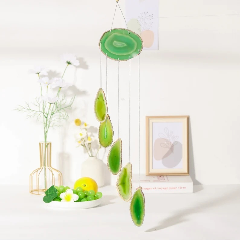 Green Agate Slice Wind Chimes - Feature: Durable