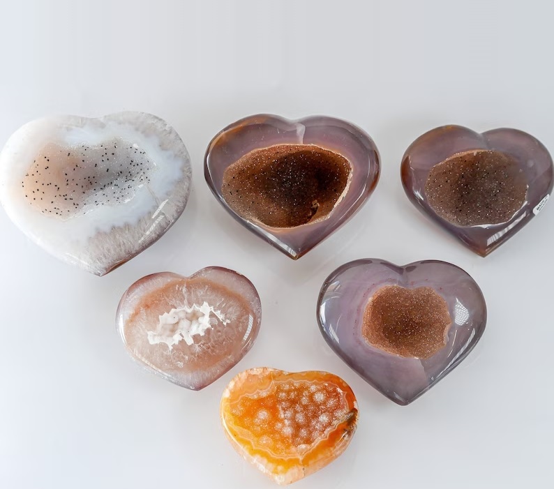 Multi Color Agate Druzzy Hearts