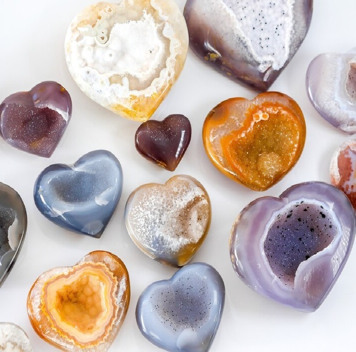 Multi Color Agate Druzzy Hearts