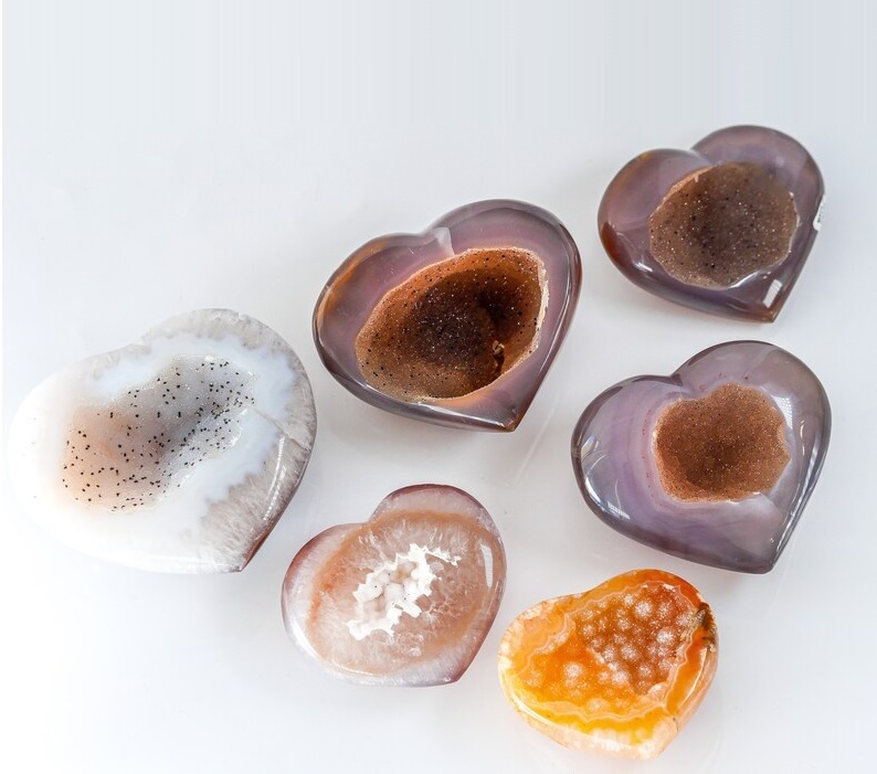 Multi Color Agate Druzzy Hearts
