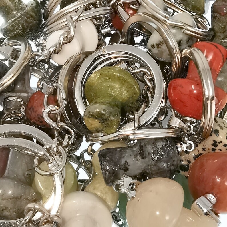 Multi Gemstone Mushroom Key Chain