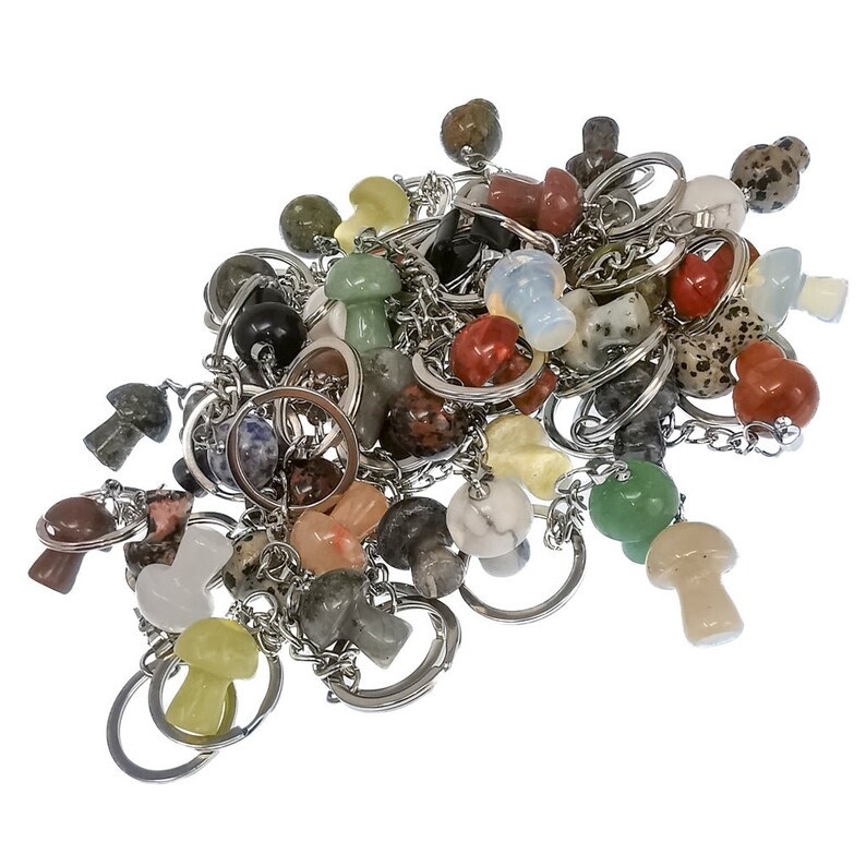 Multi Gemstone Mushroom Key Chain