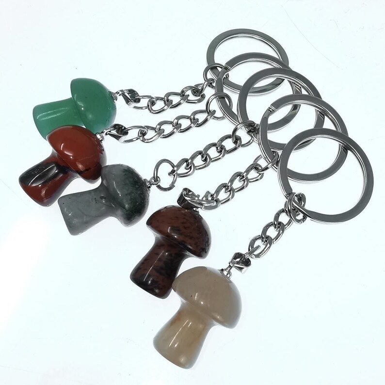 Multi Gemstone Mushroom Key Chain