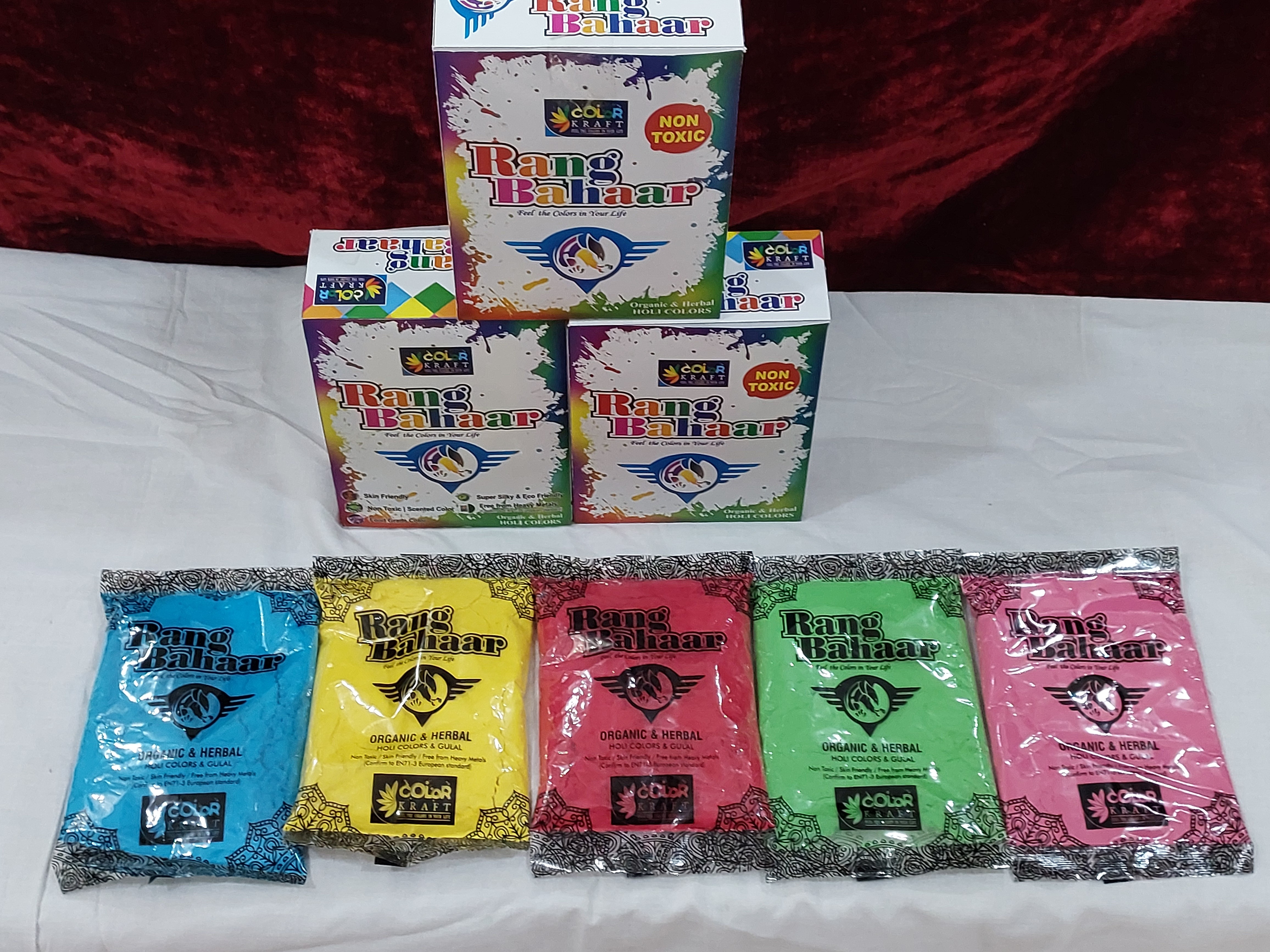 Rang Bahaar Holi Colors - Food Grade Ingredients, Lab Tested For En 71-3 Compliance | Non-toxic, Skin Friendly, Heavy Metals Free