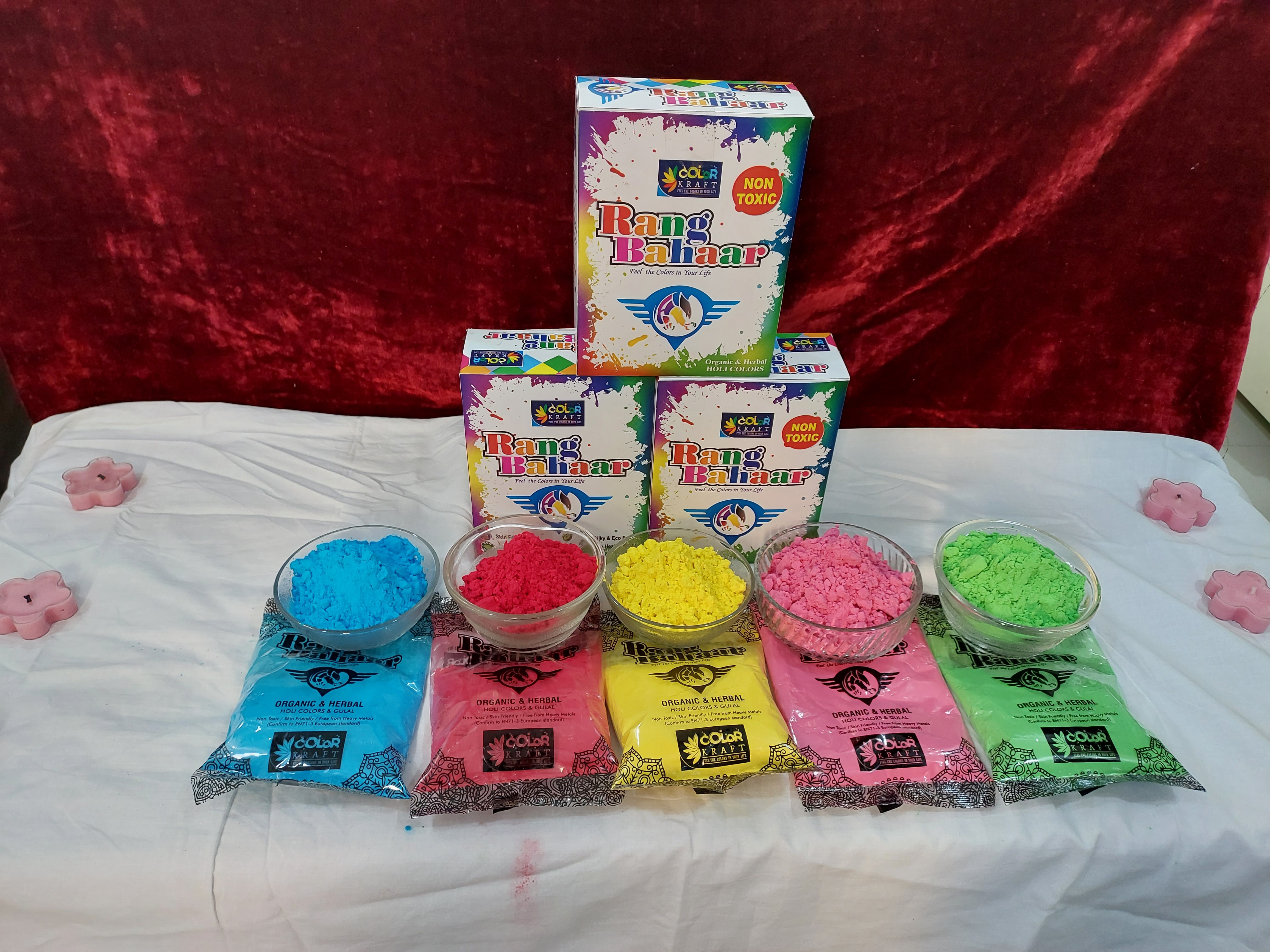 Rang Bahaar Holi Colors - Food Grade Ingredients, Lab Tested For En 71-3 Compliance | Non-toxic, Skin Friendly, Heavy Metals Free