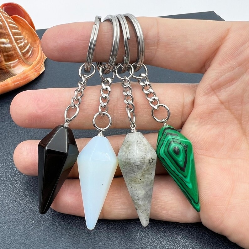 Multi Gemstone Pointed Crystal Keychain