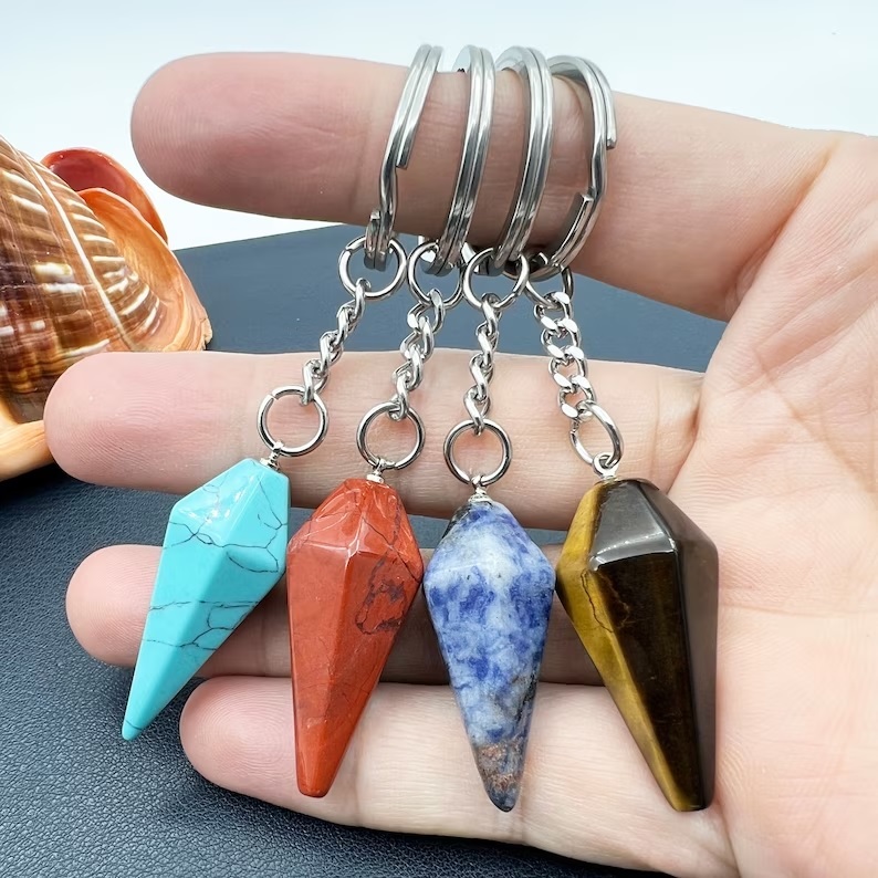 Multi Gemstone Pointed Crystal Keychain