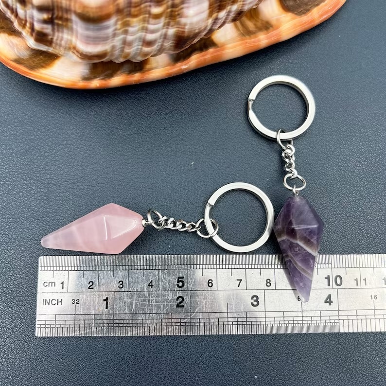 Multi Gemstone Pointed Crystal Keychain