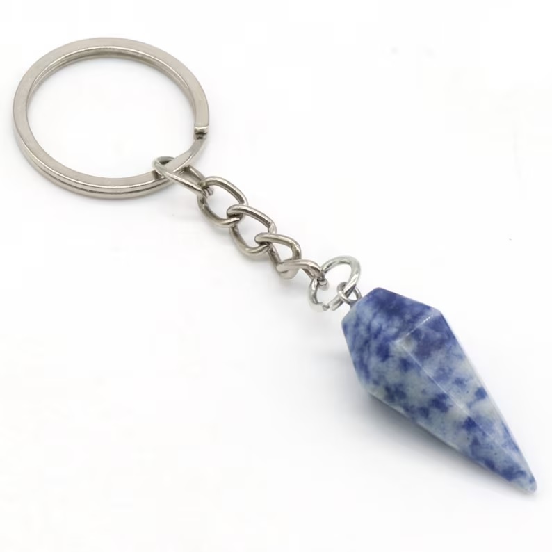 Multi Gemstone Pointed Crystal Keychain