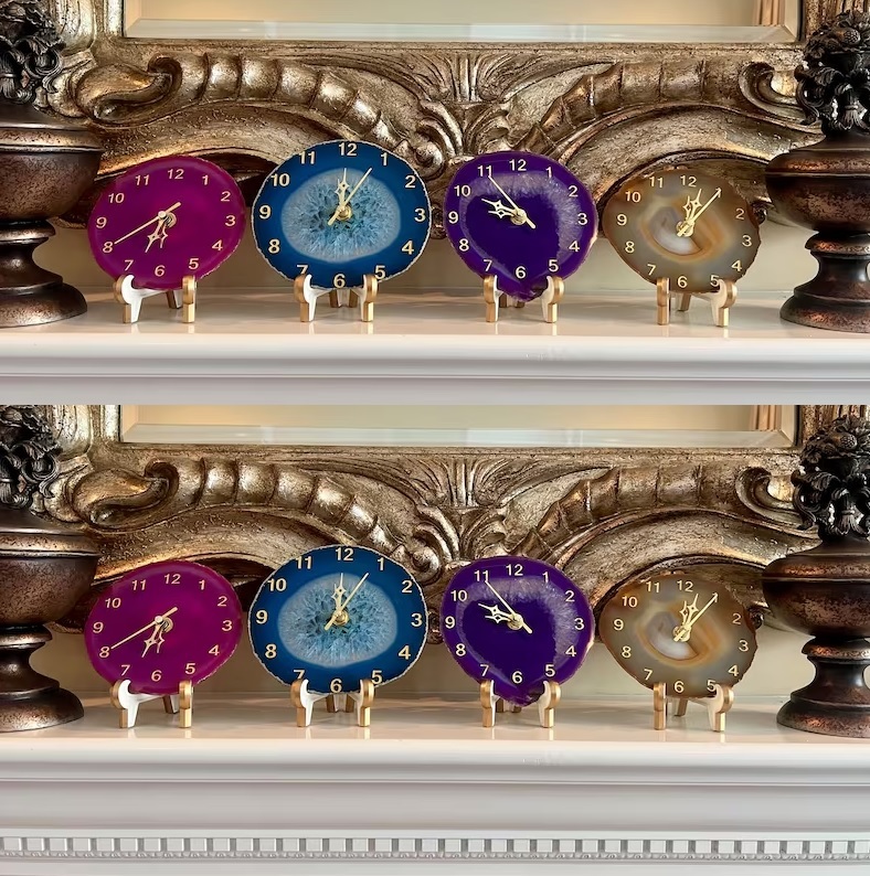 Natural Agate Crystal Stone Clock - Color: Multi