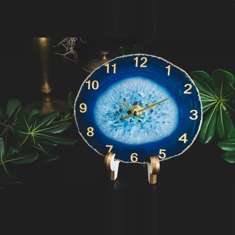 Natural Agate Crystal Stone Clock - Color: Multi