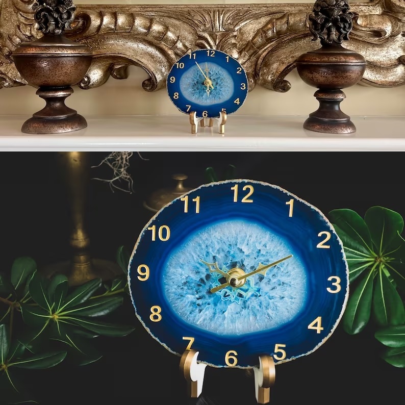 Natural Agate Crystal Stone Clock - Color: Multi