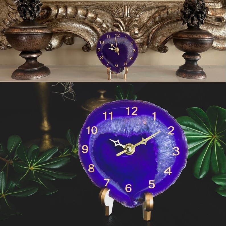 Natural Agate Crystal Stone Clock - Color: Multi