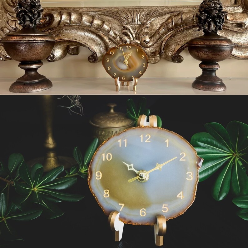 Natural Agate Crystal Stone Clock - Color: Multi