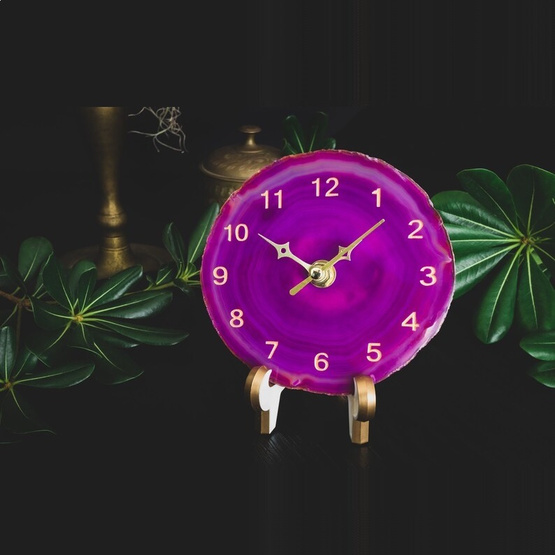 Natural Agate Crystal Stone Clock - Color: Multi