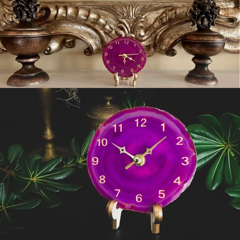 Natural Agate Crystal Stone Clock - Color: Multi