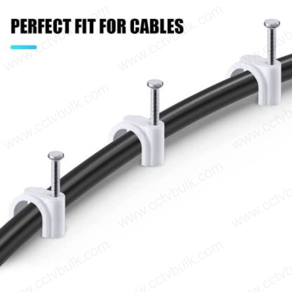 Cable Clip - White Plastic With Corrosion Resistant Hardened Nails | Weather Resistant, Impact Resistant, Easy Installation For Clean Cable Management