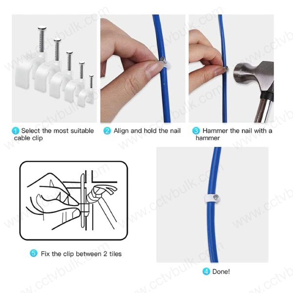 Cable Clip - White Plastic With Corrosion Resistant Hardened Nails | Weather Resistant, Impact Resistant, Easy Installation For Clean Cable Management