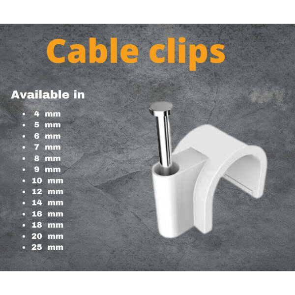 Cable Clip - White Plastic With Corrosion Resistant Hardened Nails | Weather Resistant, Impact Resistant, Easy Installation For Clean Cable Management